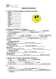 English Worksheet: Adjectives & Adverbs