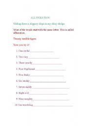 English Worksheet: ALLITERATION