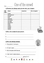 English Worksheet: Peer Pressure - dictionary work