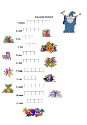 English Worksheet: Unscramble the Numbers