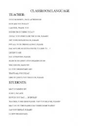 English Worksheet: CLASSROOM LANGUAGE