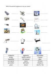 English Worksheet: Household appliances picture-matching