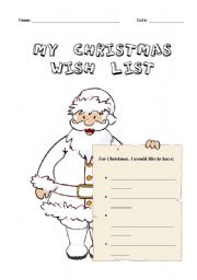 English Worksheet: My Christmas Wish List