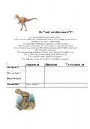 English worksheet: Do you know dinossaurs???