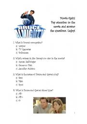 English Worksheet: Bruce Almighty Movie Quiz (1/3)