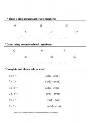 English worksheet: odd and even