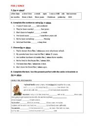 English Worksheet: For or since