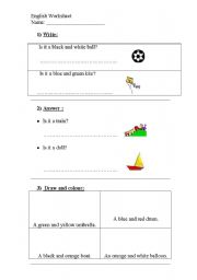 English worksheet: Colours and Toys
