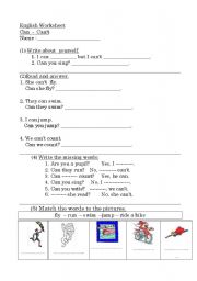 English Worksheet: Can & Action Verbs