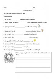 English worksheet: Irregular Verb Cloze Worksheet