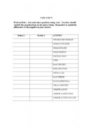 English Worksheet: Can & Cant