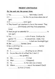 English Worksheet: PRESENT CONTINUOUS