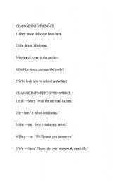 English worksheet: Reported Speech and Passive Voice