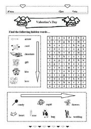 English Worksheet: Valentine wordsearch