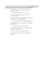 English Worksheet: rephrasing reported speech exercise