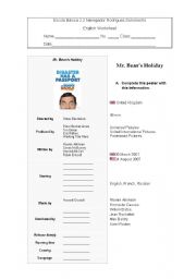 English Worksheet: Mr Beans Holiday worksheet