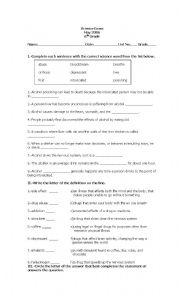 English Worksheet: Science exam