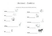 English worksheet: Animal Unscramble game