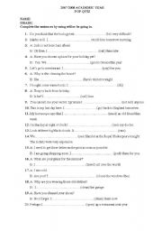 English Worksheet: WLL BE GOING TO QUIZ