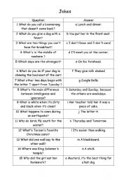 English Worksheet: jokes (question-answer)