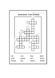 English Worksheet: Farm Animals Picture Crossword