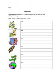 English worksheet: Homonyms