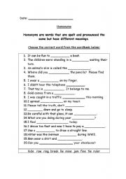 English worksheet: Homonyms