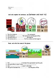 English Worksheet: Between and Next to