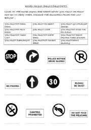 English Worksheet: MUST / MUSTNT WITH ROAD SIGNS