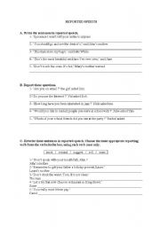 English worksheet: reported speech