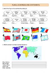 English Worksheet: Flags, countries and continents