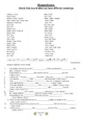 English Worksheet: Homophones