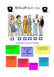 English Worksheet: DESCRIPTIONS QUIZ