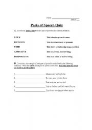 English Worksheet: Parts of Speech Quiz