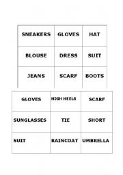 English worksheet:  BINGO ABOUT CLOTHES