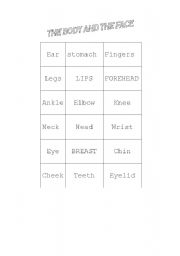 English worksheet: BINGO ABOUTH HUMAN BODY