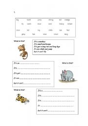 English Worksheet: Animal descriptions using Its, Its got and It can