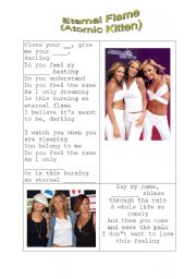 English Worksheet: SONG WORKSHEET (ETERNAL FLAME BY THE ATOMIC KITTEN)