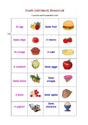 English Worksheet: Food and Drink Dominoes ( Countable/ Uncountable words)