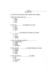 English worksheet: Analogy Test