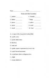 English Worksheet: Romeo and Juliet  ACT 1 S 1 Vocabulary