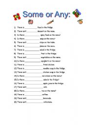 English Worksheet: SOME OR ANY