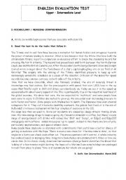 English Worksheet: ENGLISH TEST-UPPER INTERMEDIATE STUDENTS