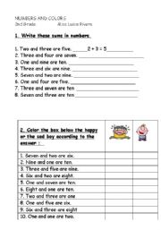 English Worksheet: numbers and colors