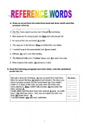 English Worksheet: REFERENCE WORDS