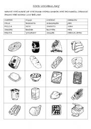 English Worksheet: FOOD VOCABULARY