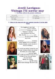 English Worksheet: SONG WORKSHEET (THINGS ILL NEVER SAY BY AVRIL LAVIGNE)