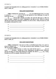 English Worksheet: Shakespeare