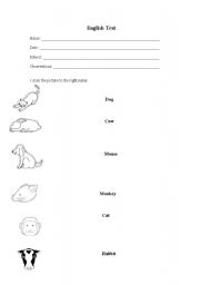 English Worksheet: english test   animals and clothes