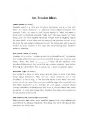 English Worksheet: Ice Breakers